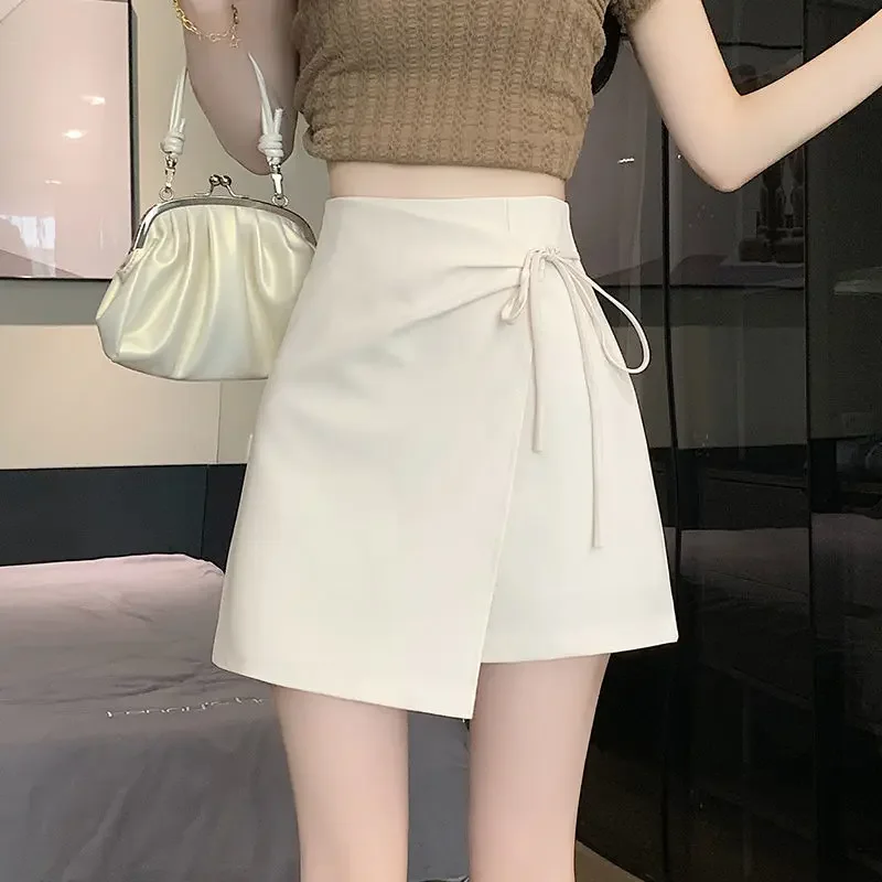 White Short Tight Women's Skirt with Strings Wrap High Waist Mini Clothing Trend 2025 Casual A Line New in Stylish Female Skirts