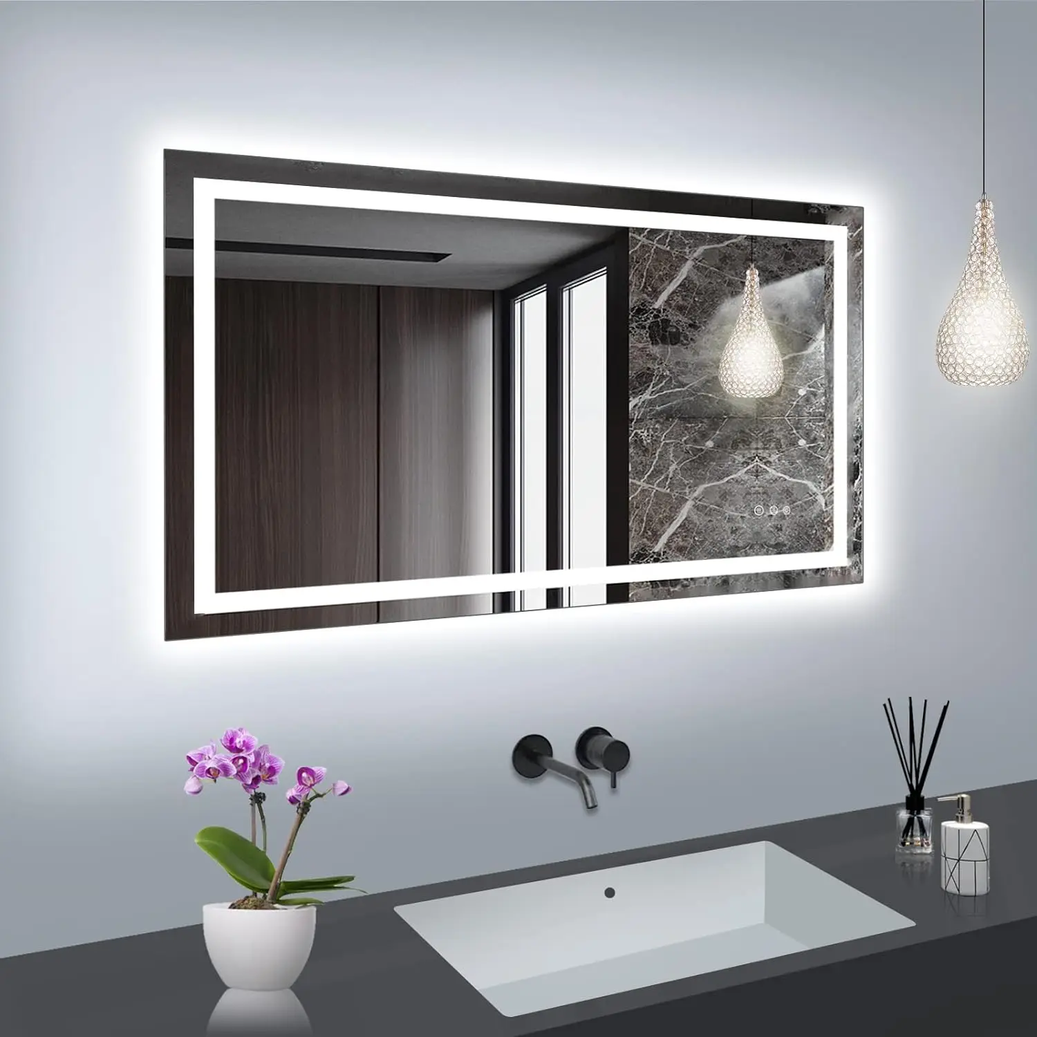 Specchio da bagno per parete 40 "x 24" con luci anteriori e retroilluminate, doppio specchio da trucco a LED con luci, antiappannamento, infrangibile,