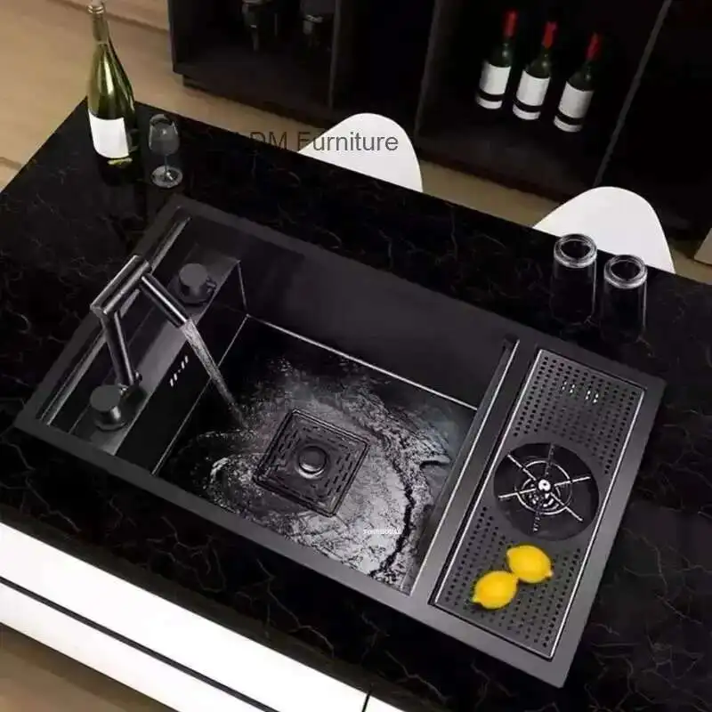 

Кухонные мойки из нержавеющей стали 304, скрытые нано-черные одинарные чаши, небольшой размер, скрытые мойки с чашечной шайбой, кухонное приспособление Z