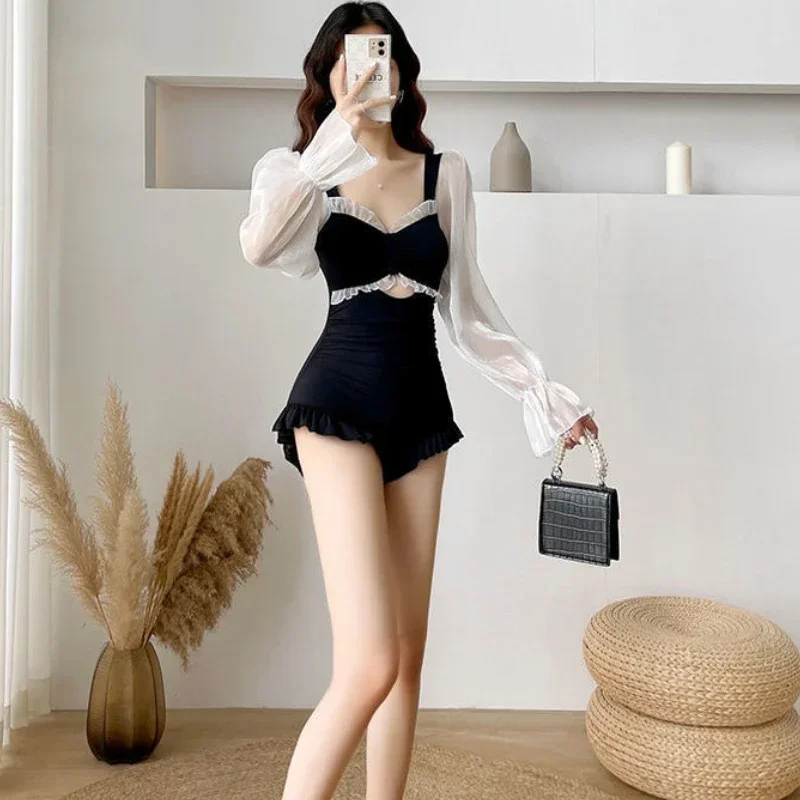 COVER-Up ผู้หญิงสูงเอวลูกไม้ Patchwork BF ชุดว่ายน้ําชายหาดสไตล์หญิง MINI เซ็กซี่ One ชิ้น Holiday COZY Slim backless