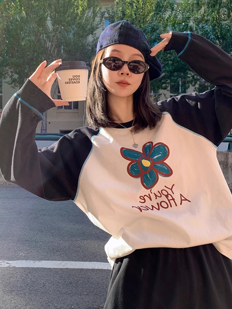 تي شيرت نسائي صيفي أساسي بأكمام طويلة من القطن بشريط مجوف وفتحة جانبية متجدد الهواء في الحرم الجامعي ملابس خفيفة للسفر للشباب بسيطة #2