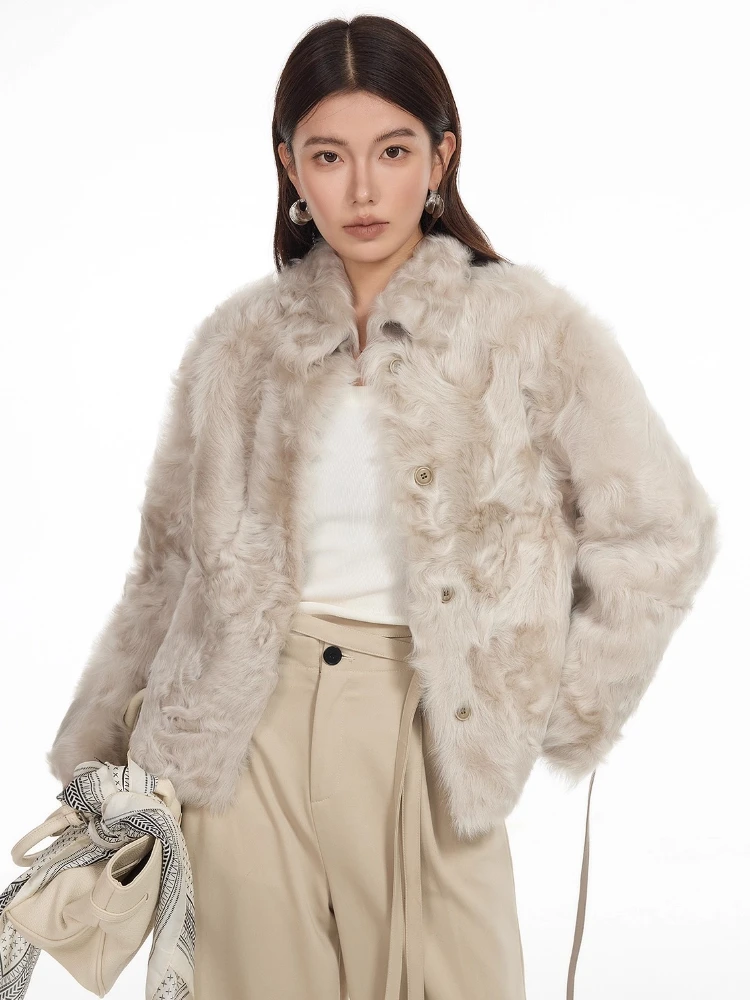 High-end Luxury Natural Lamb Fur Jackets for Women Simple Double-sided Wear Short Winter Genuine Leather Real Fur Shearling Coat