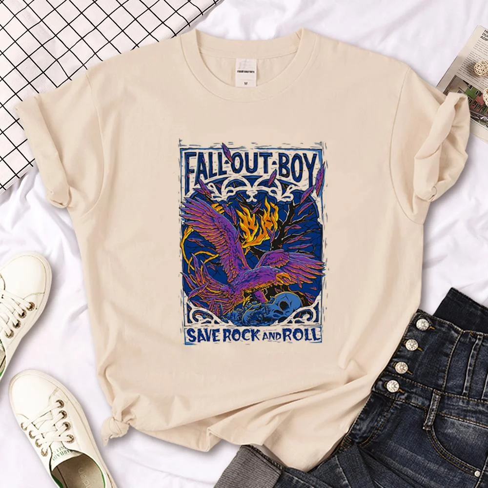 Fall Out Boy Save Rock And Roll Women Retro T-shirts Fight Club Vintage Printed Tee Team Bride Wedding Party Premium Cotton Tops