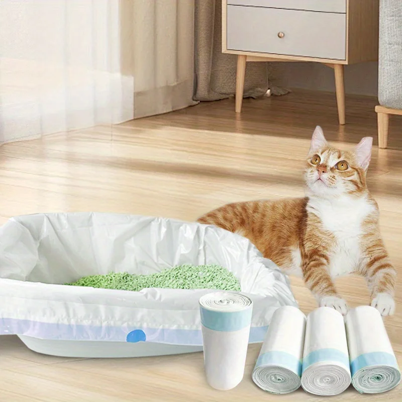 Bandeja de arena para gatos de 60 piezas para reemplazar bolsas de basura, adecuada para uso en cocina. Un rollo contiene 20 piezas, totalando tres rollos.