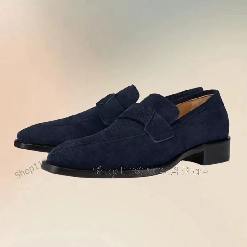 

Navy Blue Sewing Design Black Sole Loafers Fashion Slip On Men Shoes Luxury Handmade Party Feast Banquet Office Men Casual Shoes