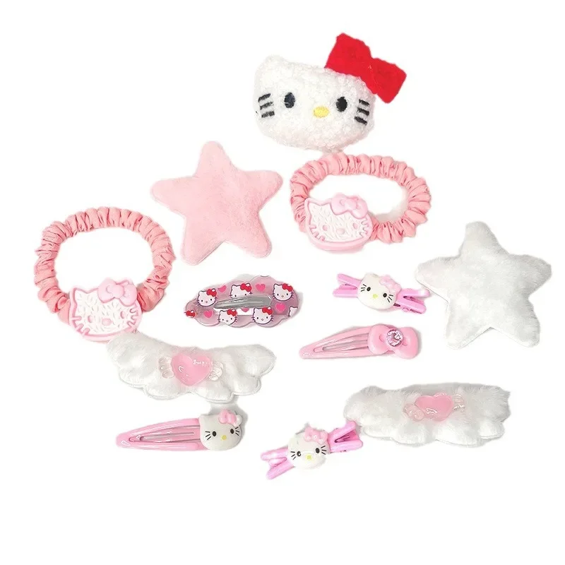 New Kawaii Sanrio Kitty Cat Hairpin HelloKitty Hairpin Set Cute Princess KT Hairpin 19-piece Hair Accessory Girl Toy Gift