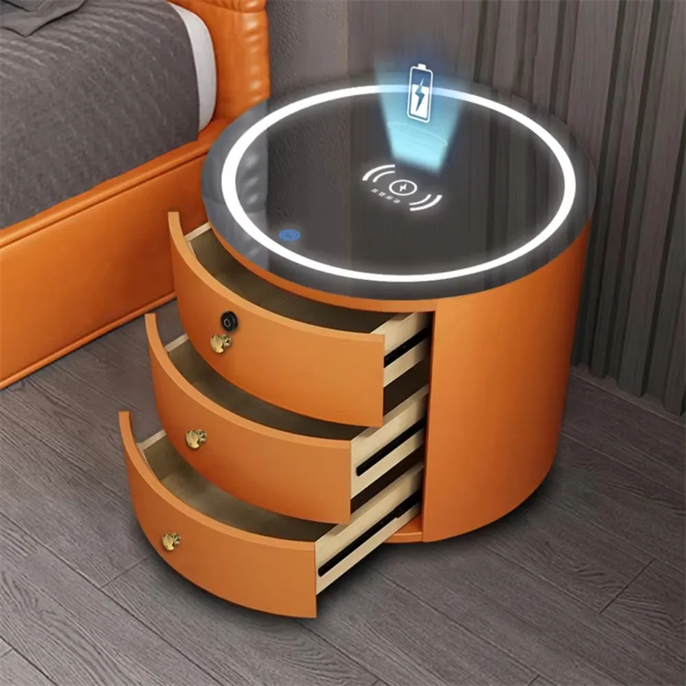 Luxury Round Intelligent Bedside Table With Wireless Charging Fingerprint Lock Speakers Multi-color Side Table