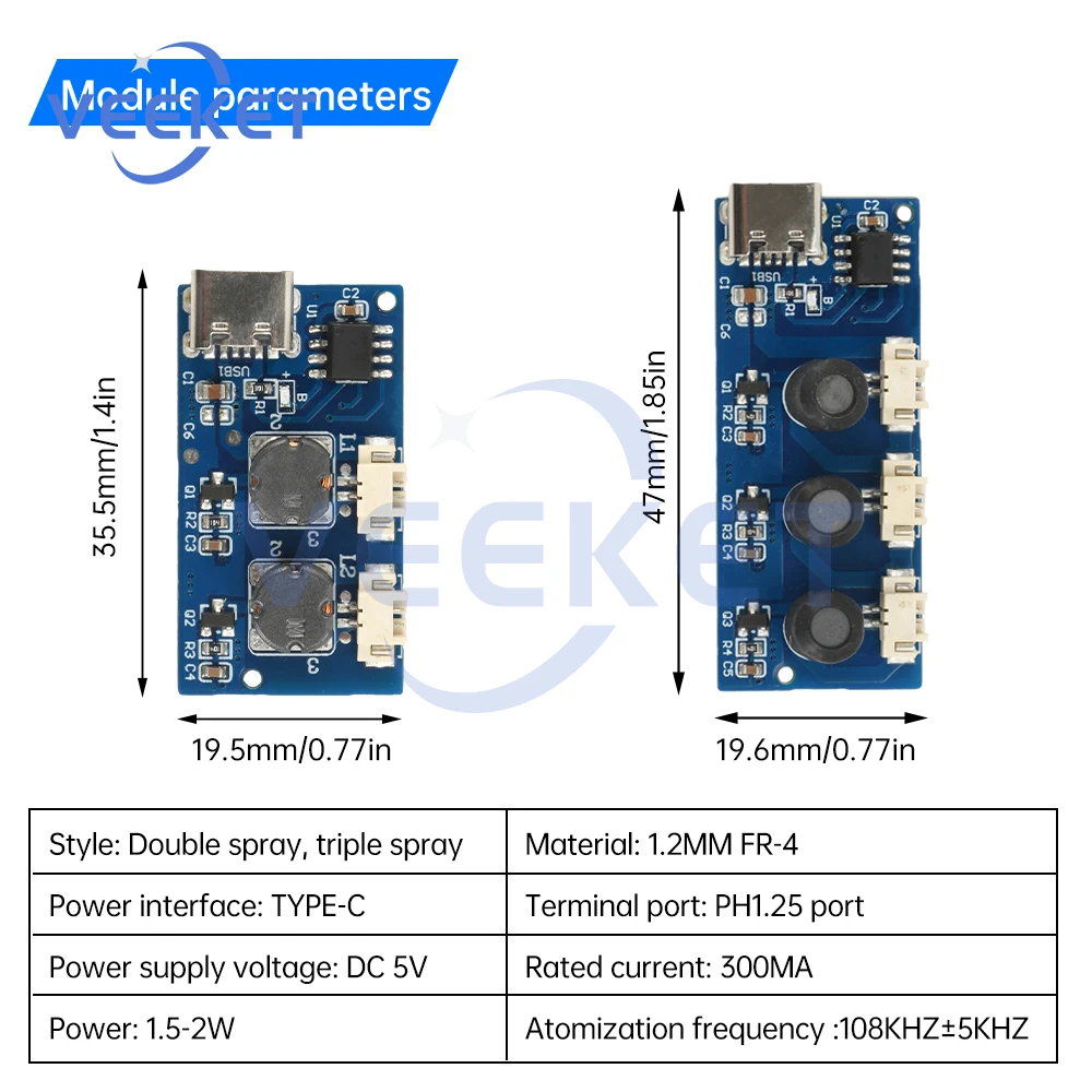 DC 5V 미니 가습기 모듈 듀얼 스프레이 3 스프레이 초음파 분무기 가습기 모듈 안개 제조기 및 드라이버 회로 기판