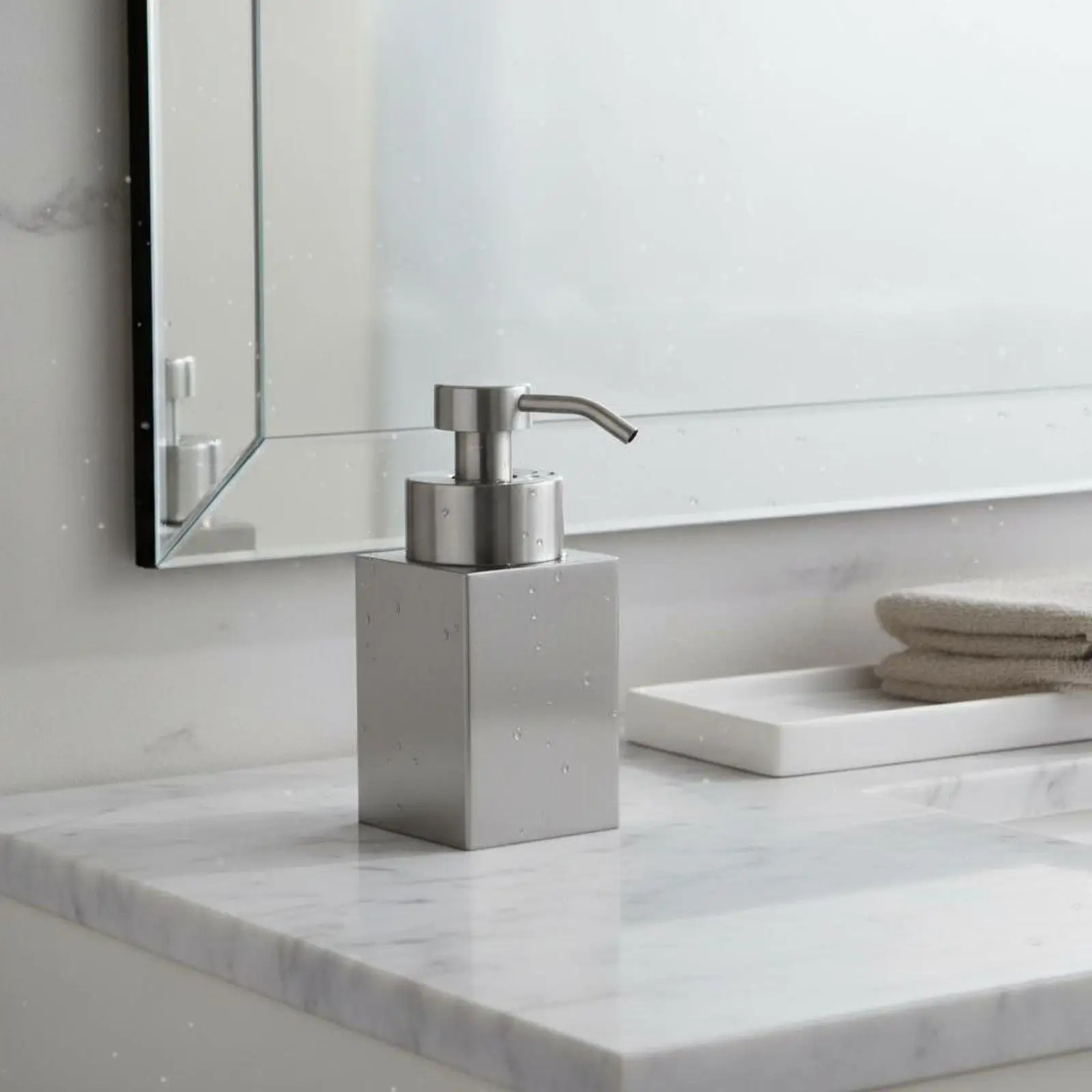 Refillable Foaming Soap Dispenser Brushed Finish Pump Bottle for Kitchen or Bathroom Countertop Decor