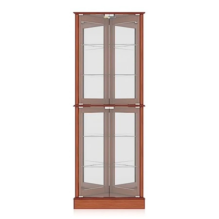 Lighted Corner Display Curio Cabinet for home bar use, wooden material, walnut finish, tempered glass door and 6 adjustable she view 6