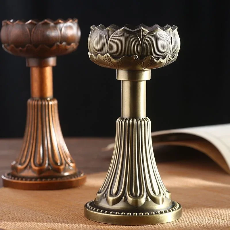 Tibetan High Candlestick，Flowers Candle Cup Polishing Bronze,Buddhist Handicraft Tantric Lamp Altars Buddhist Religious Item
