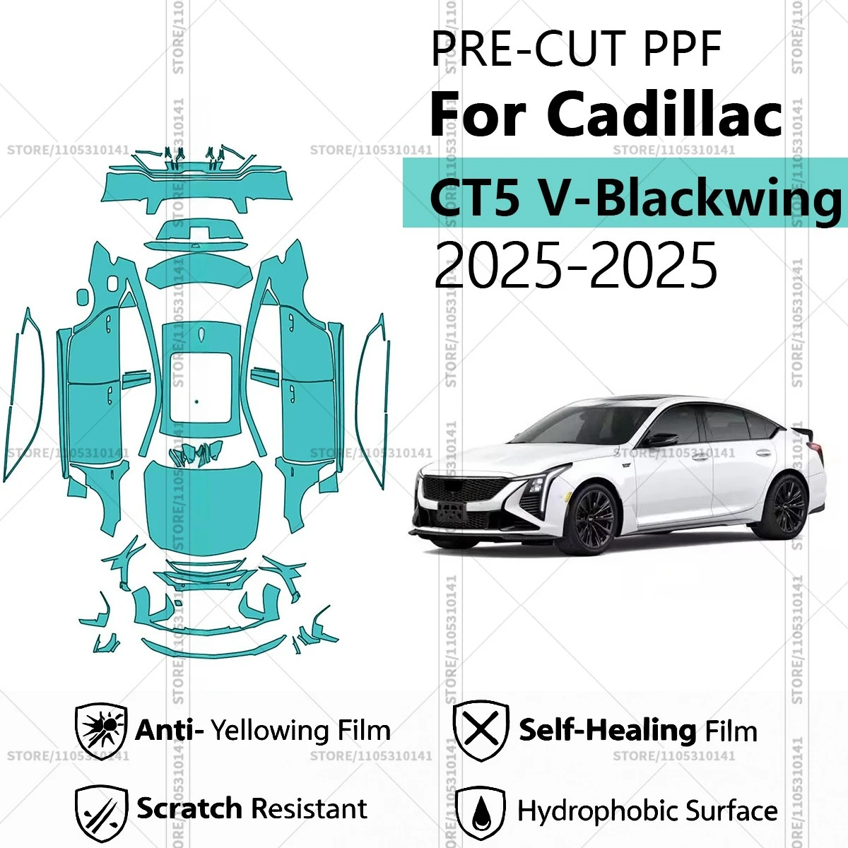 

For Cadillac CT5 V-Blackwing 2025-2025 Pre-Cut Paint Protection Film PPF Transparent Car Film Automotive PPF Full Vehicle