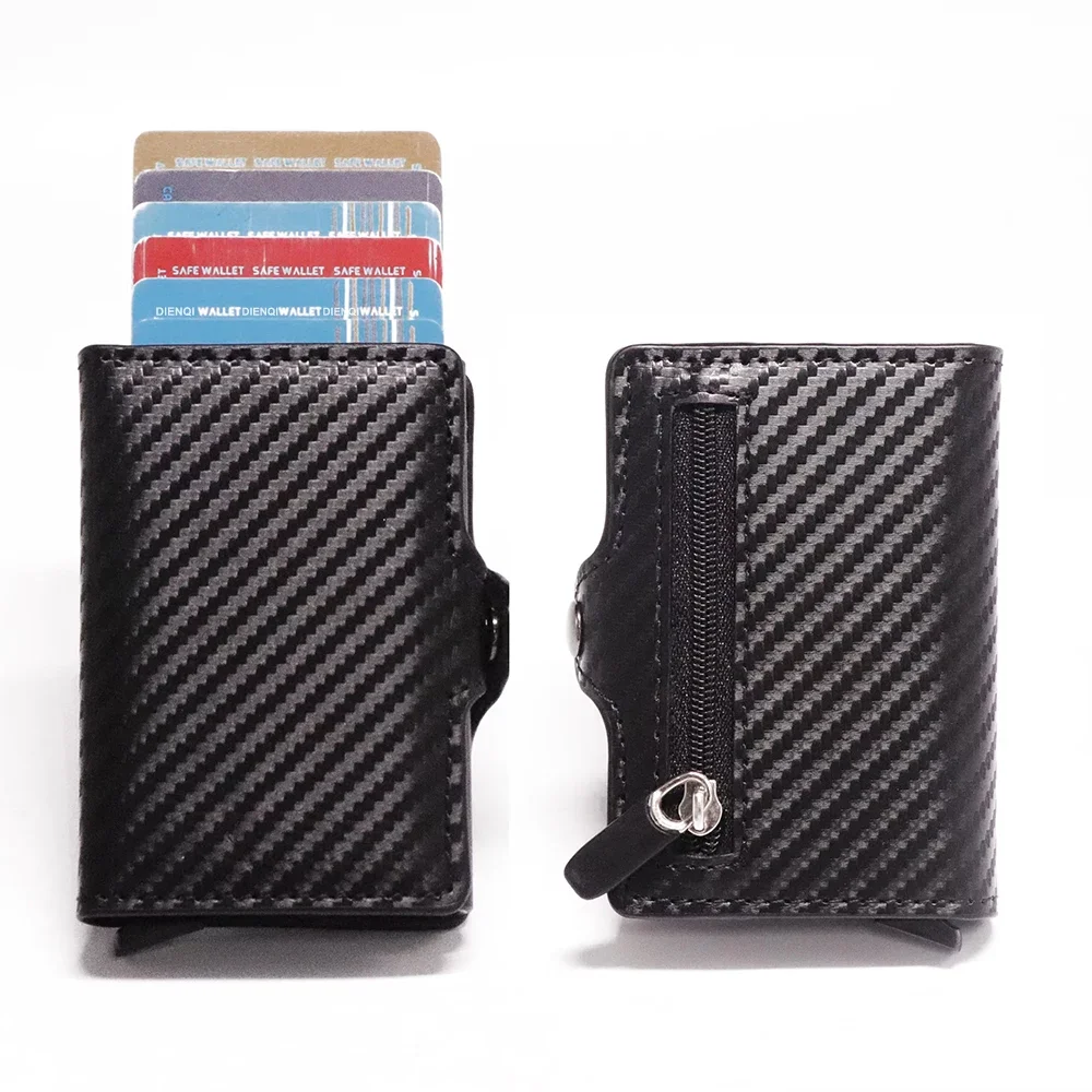 Carbon Fiber Wallet For Men Credit Card Holder RFID Blocking Thin Mini Aluminium Metal Wallets Coin Pocket Money Bag Vallet