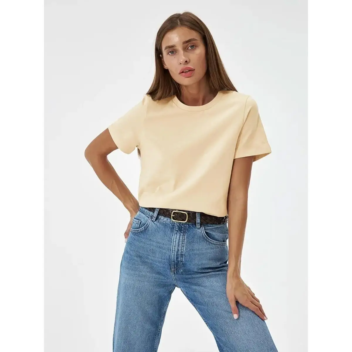 

Свободная хлопковая футболка женская повседневная круглая Ne ort Sve Pure Color универсальный удобный дышащий женский топ