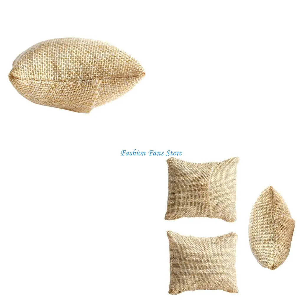 Подушка-браслет-из-хлопка-и-льна-Коричневая-ювелирная-подушка-Подушка-браслет-для-часов