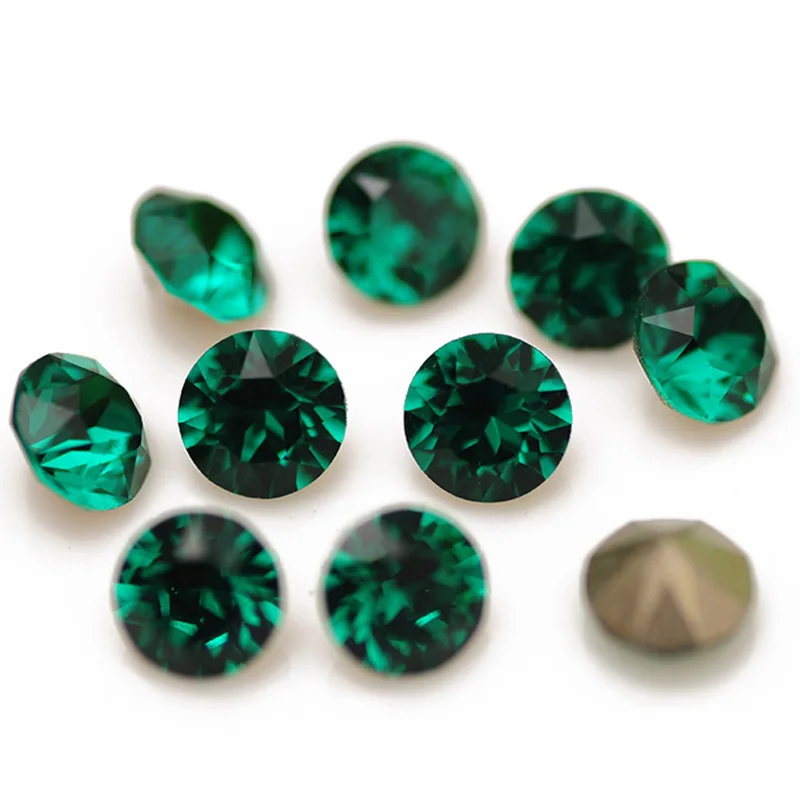 10PCS Smaragd DIY Handwerk Glas Strass Runde Nagel Dekorationen Zubehör Perlen Grün Ornament Kristall Strass Für Kleidungsstück – Detail 3