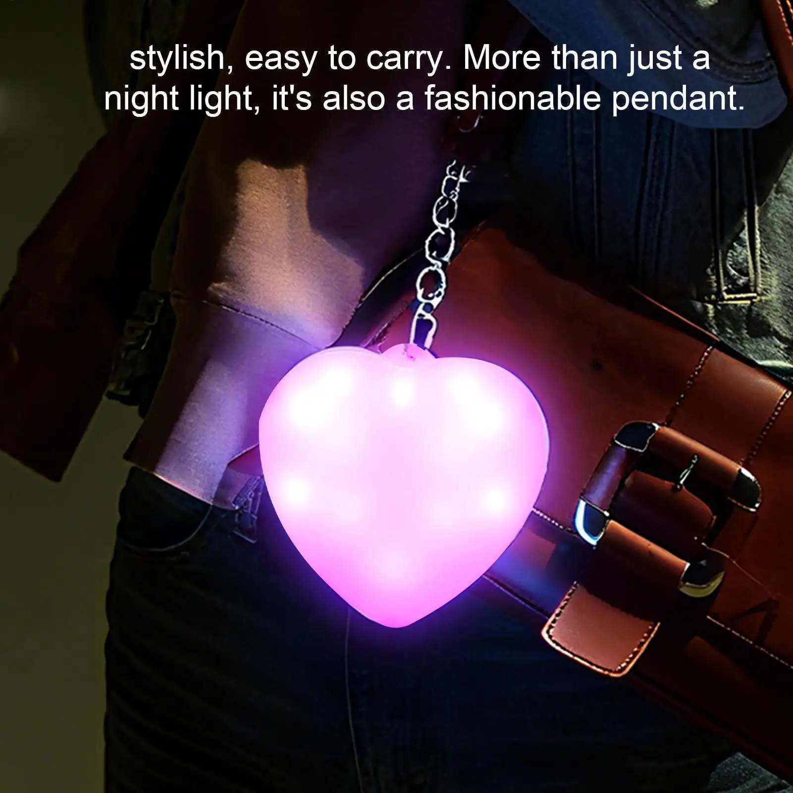 Rechargeable LED Bag Light Keychain Heart Shape Touch Sensor Handbag Lamp Purse Flashlight for Night Walking Party Security