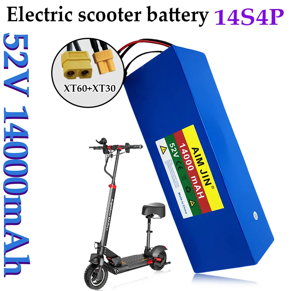 18650 lithium battery pack 14S4P 1500W high-power 52V 14Ah electric bicycle scooter electric vehicle battery XT30+XT60 plug