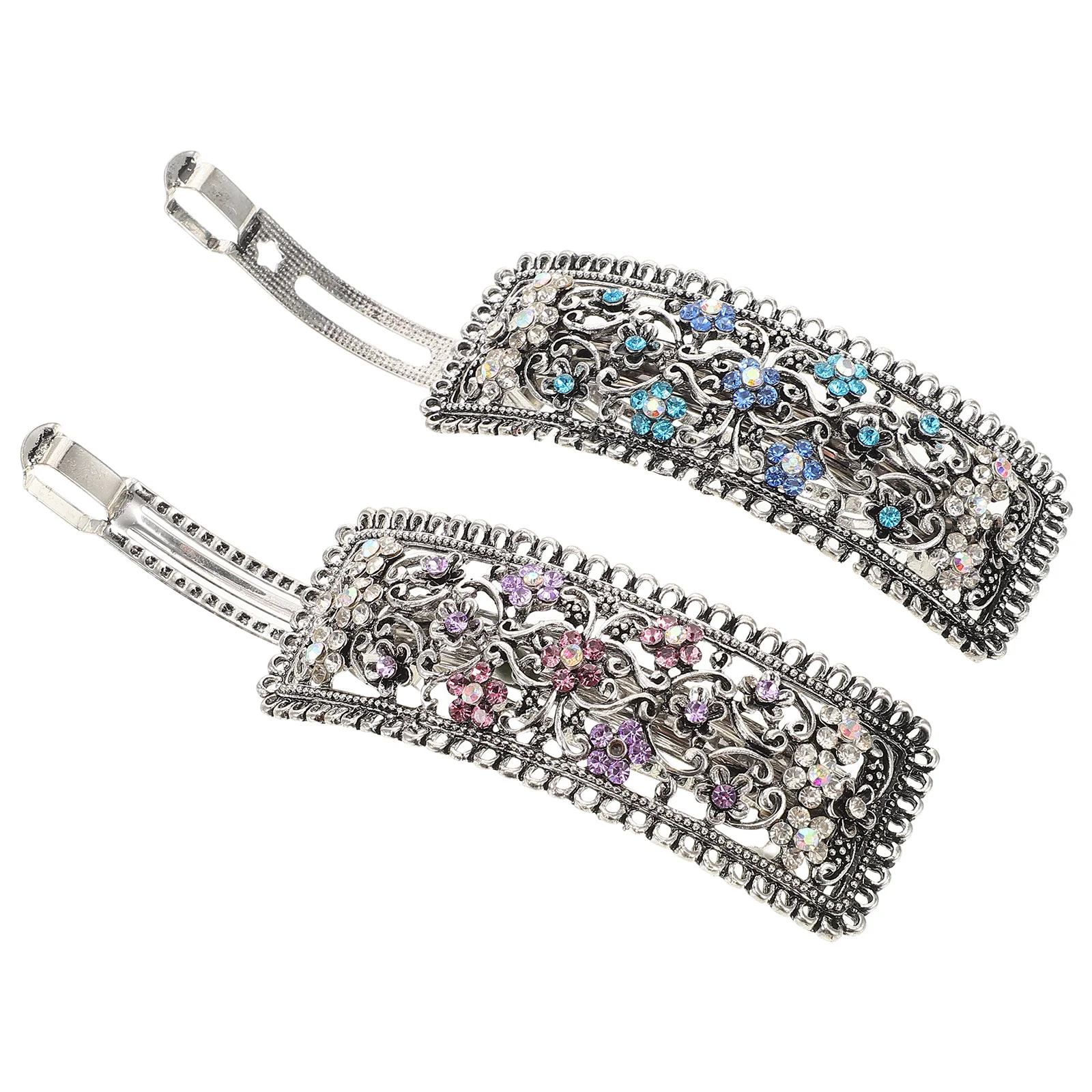 

2Pcs Retro Hair Clips Rectangle Spring Barrettes Non-Slip Hair Accessories for Styling Sectioning Girls Decorative Hairpins