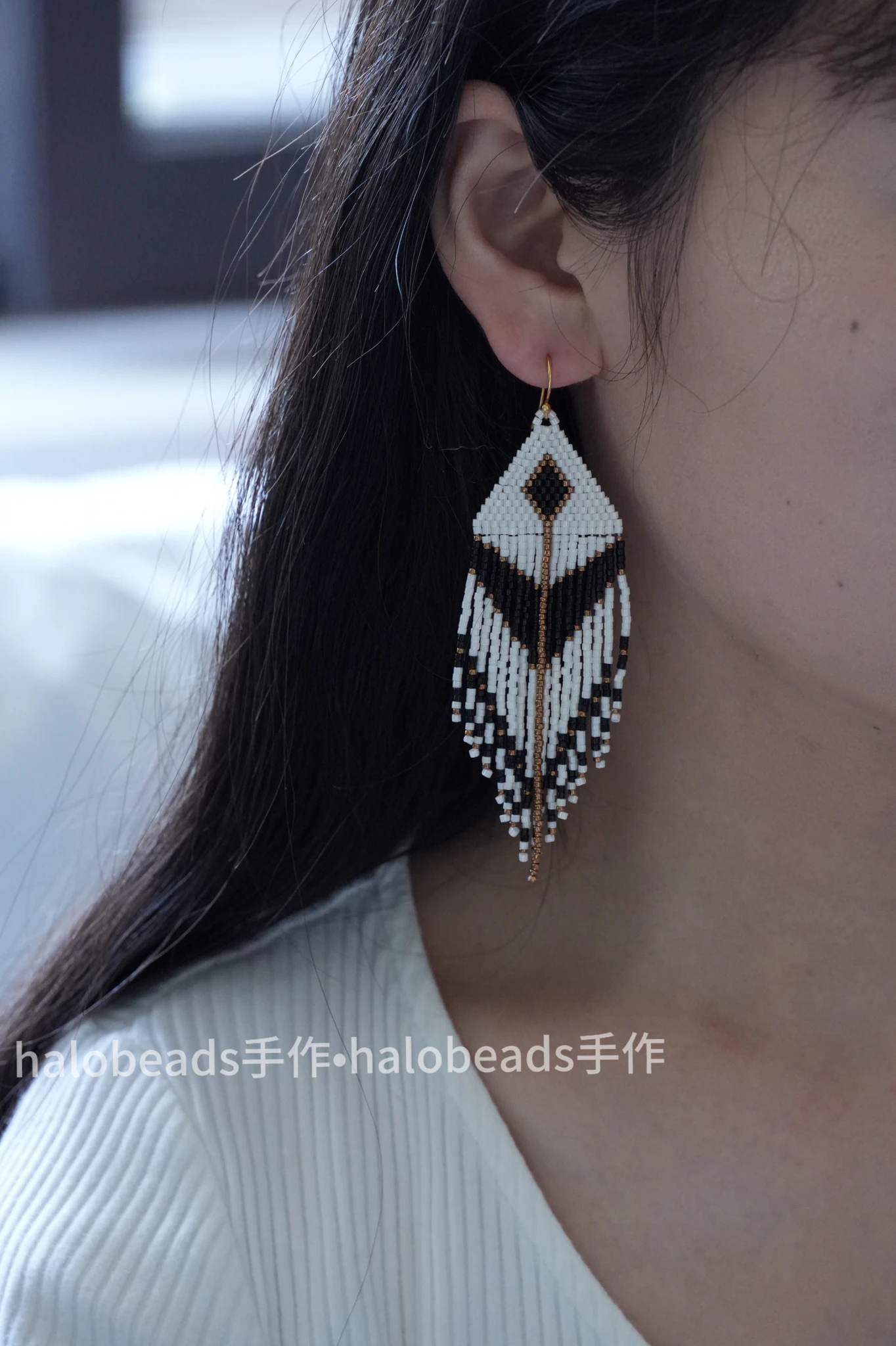 ZGMXR Rice bead earrings Tassel Geometry Bohemia Alloy Hand-woven Original female Simple Color matching Fashion Beaded earrings