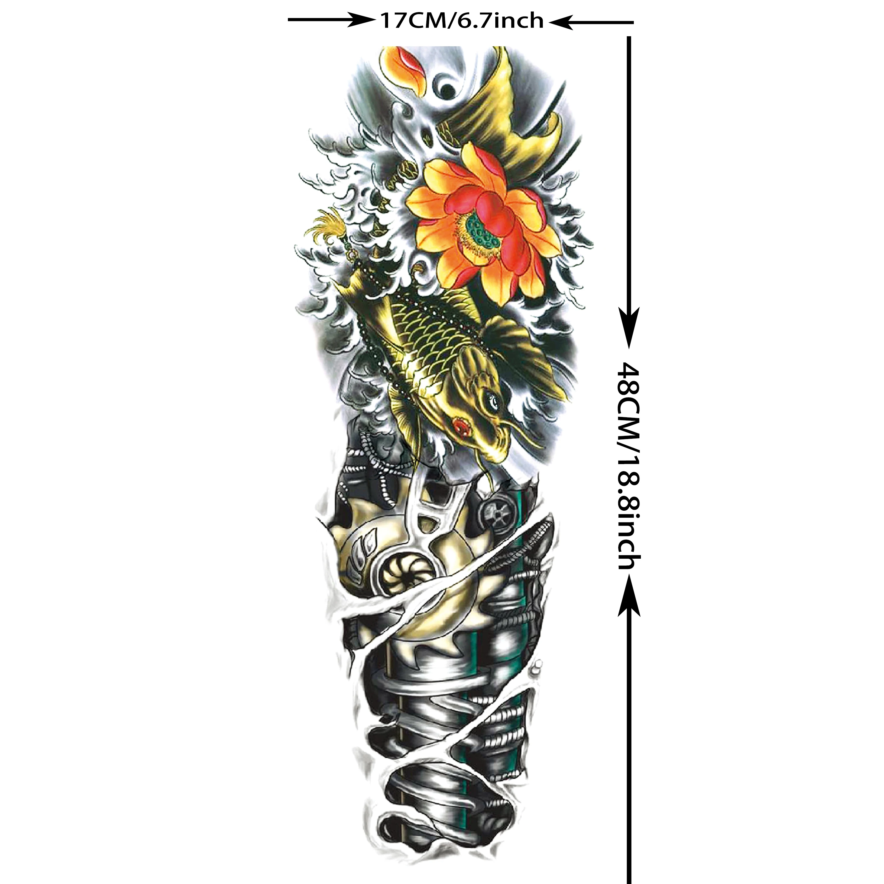 1 Sheet Koi Fish Waves Lotus Dragon Watercolor Temporary Tattoo For Women Men Adult Full Sleeve Fake Temp Tattoos Water Transfer