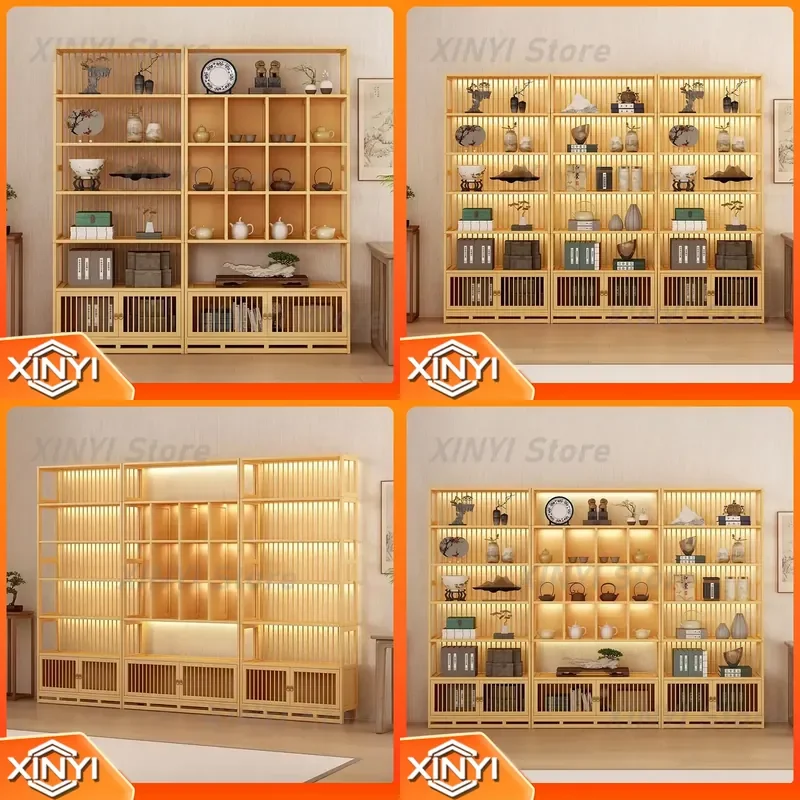 Chinese Bogu Rack Back Strip Display Cabinet for Tea Set Storage Tea Room Background Wall Shelf for Duobaoge Cabinet Factory