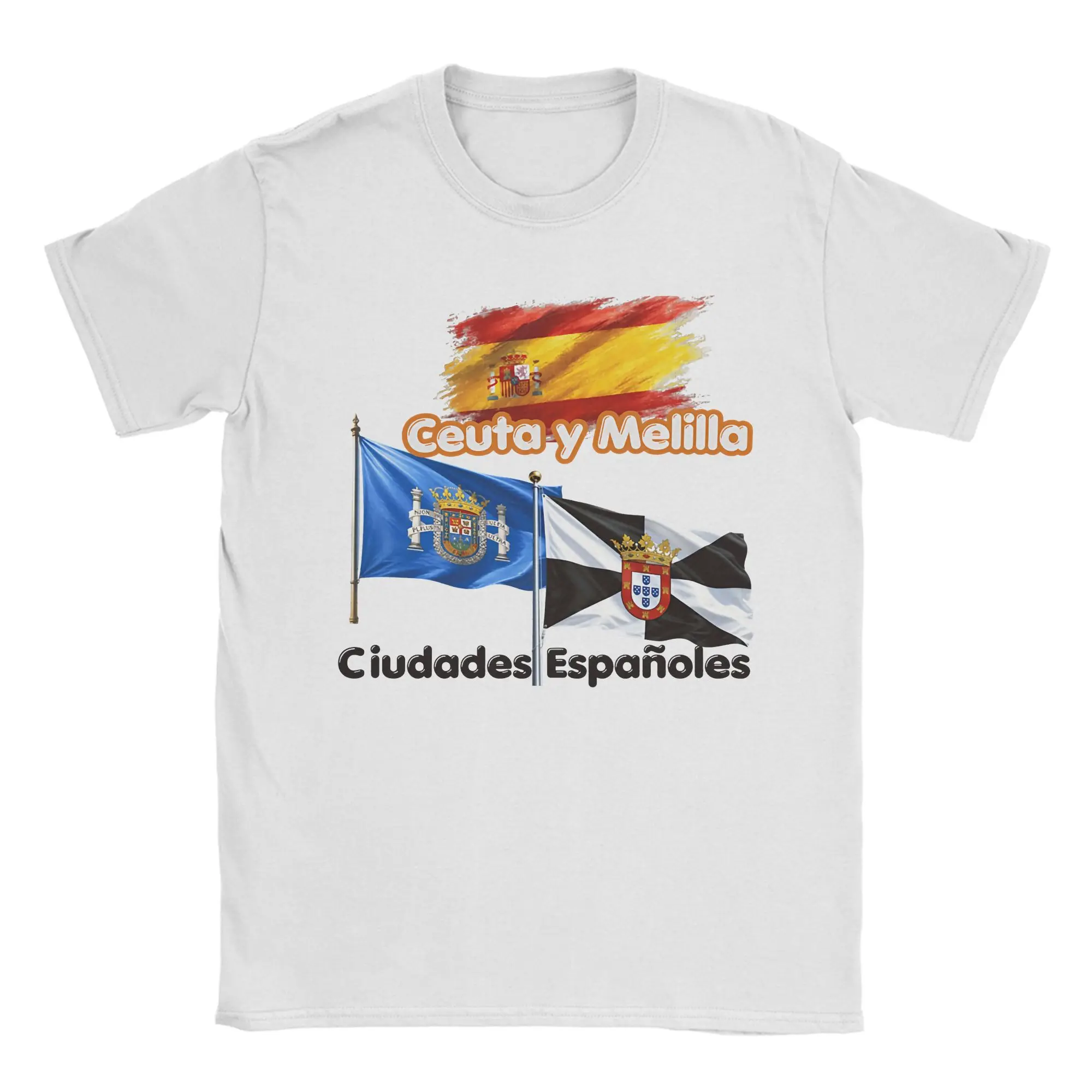 Ceuta y Melilla Ciudades Espanoles Bandera Espana Camiseta Updated T-Shirt T-Shirts Short Sleeve Tops Pure Cotton O Neck Tees