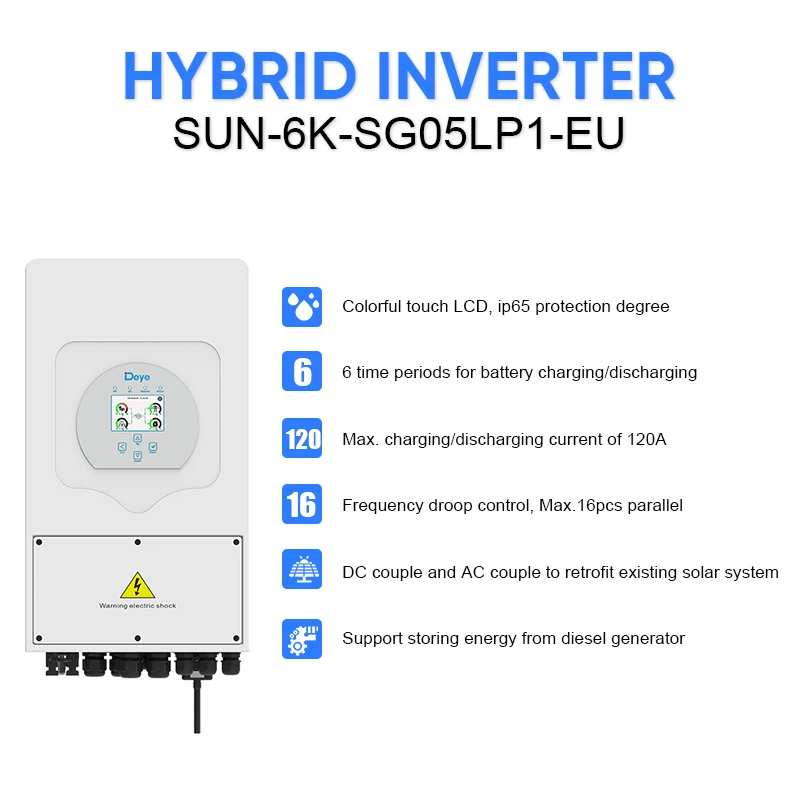 Deye 6KW Hybrid Solar Inverter SUN-6K-SG05LP1-EU Single Phase 2 MPPT With WIFI RS485/CAN Max. 16 Parallel Solar Inverter