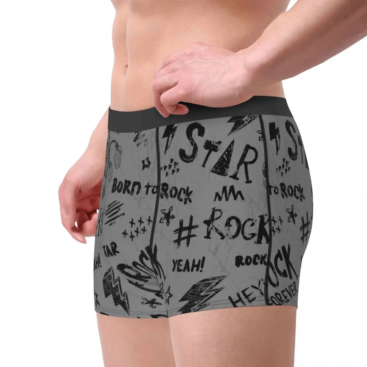 Spray Paint Words Rock Star Men Underwear Boxer Shorts Panties Funny Breathable Underpants for Homme