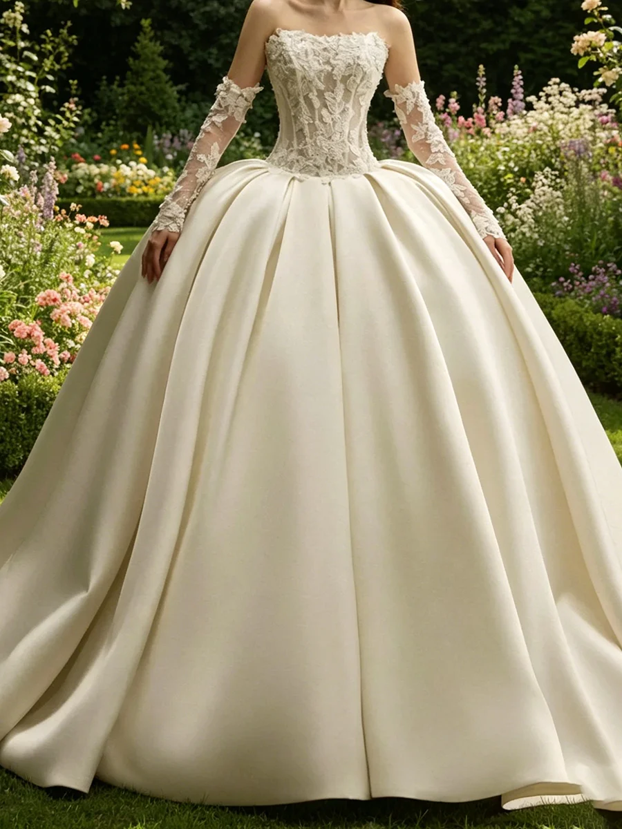 Exquisite V-Neck Applique Beading Sleeveless Ball Gown Bride Wedding Dresses Bridal Gowns Customized