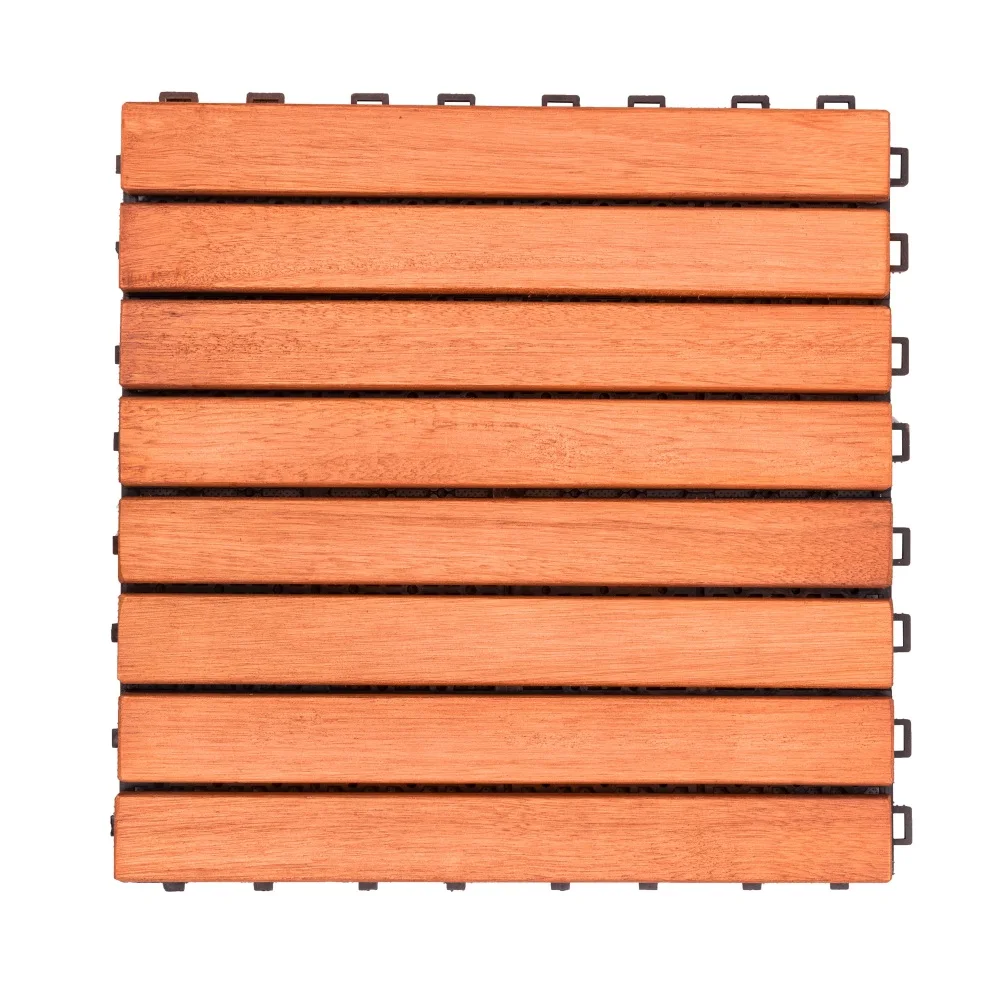 

Kaia 8-Slat Reddish Brown Wood Interlocking Deck Tile (Set of 10 Tiles)