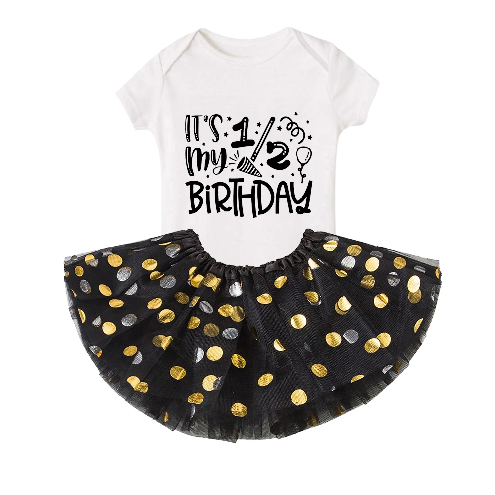 Its My 1/2 Birthday Girls Cake Smash Dresses Birthday Girl Party Outfits Newborn Short Sleeve Bodysuits Baby Shower Gifts