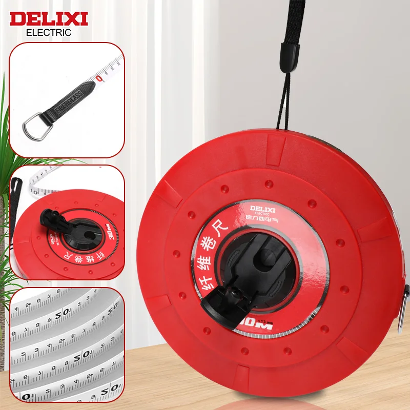 DELIXI ELECTRIC Tape Measure， 30M High Quality Fiberglass Double Sided Printing Measuring Tool,for Engineering Land Surveying