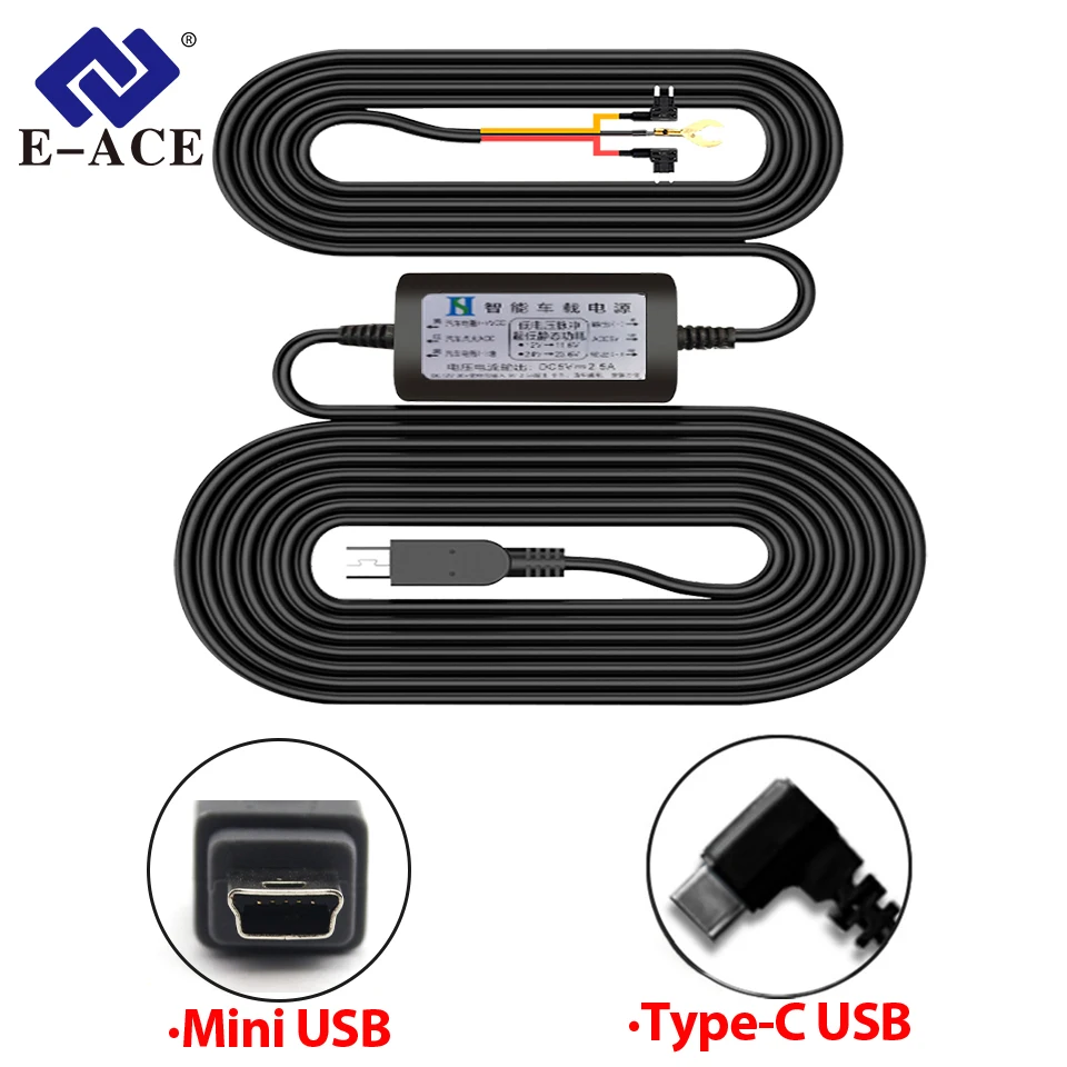 Buck Line for Dash Cam Reaview Mirror 24h Parking Monitoring Blow Down Line 3.5 Meters Mini USB Type-C Car Charger Wire Kit