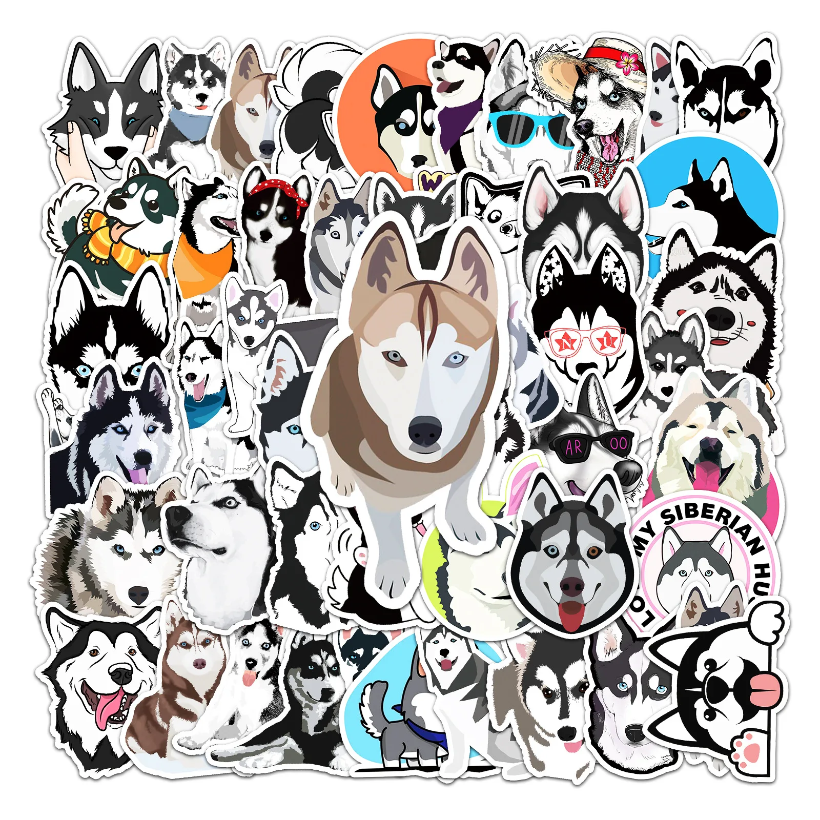 10/30/50PCS Trendy Husky Graffiti Sticker Cartoon Cute Animal Sticker DIY Skateboard Helmet Suitcase Sticker Waterproof Wholesal