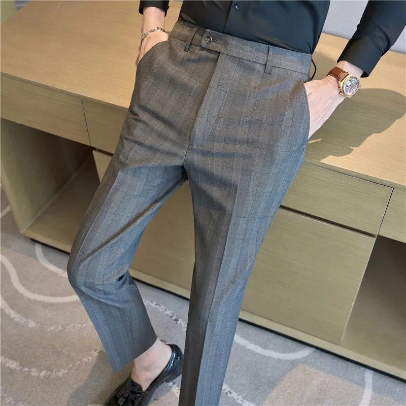 2024 Men\'s Autumn Business Casual Trousers Men\'s Fashion High Street High-quality Slim Fit Elastic High-end Feeling Hombre Pants