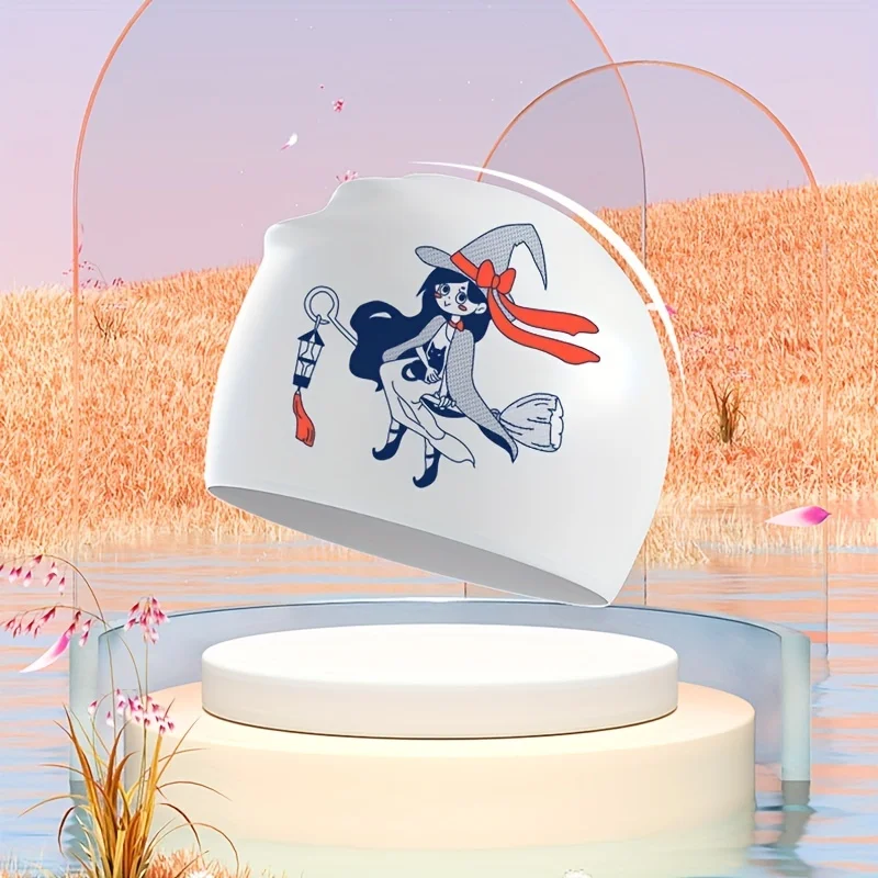 Women's Large Waterproof Not Strangling Head Long Hair Special Swimming Cap Adult Fashion Printing Silicone Swimming Cap