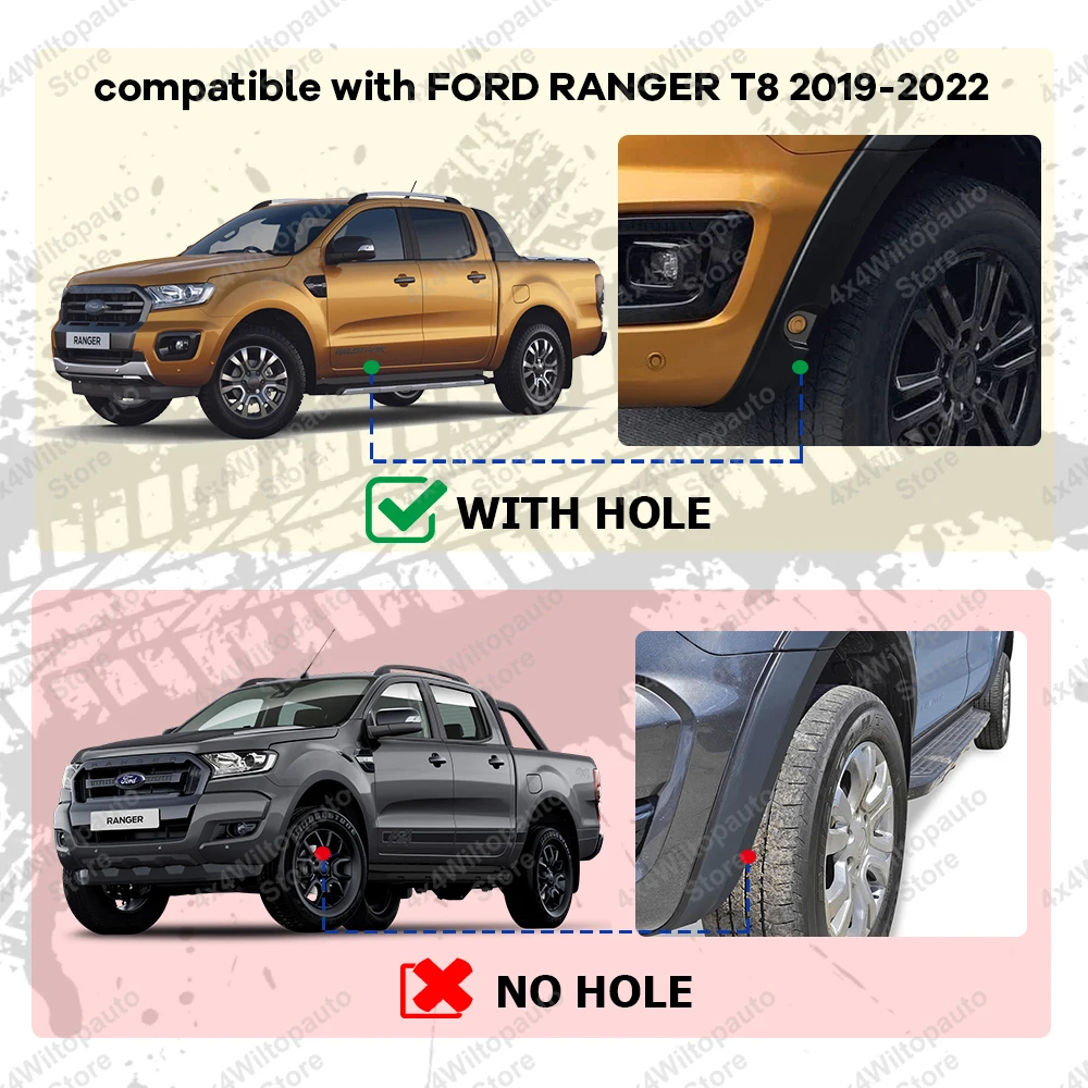 For Ford Ranger T8 2019-2022 Fender Flares Wildtrak 30mm Wheel Arch Extensions With Sensor Hole ABS Matte Black