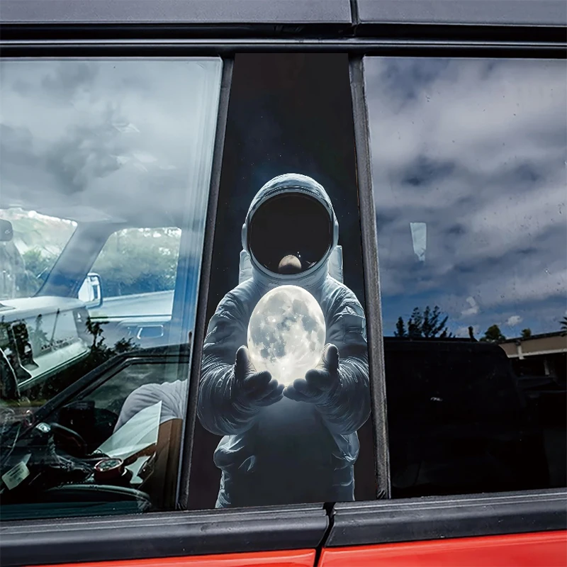 

2 pieces car center pillar stickers Astronaut Holding the Moon Scratch-resistant protective film