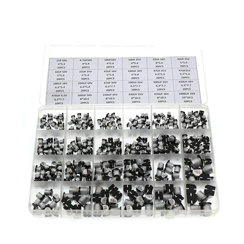 

400PCS 1UF-1000UF 24 Specifications Premium SMD Aluminum Electrolytic Capacitor Box Kit