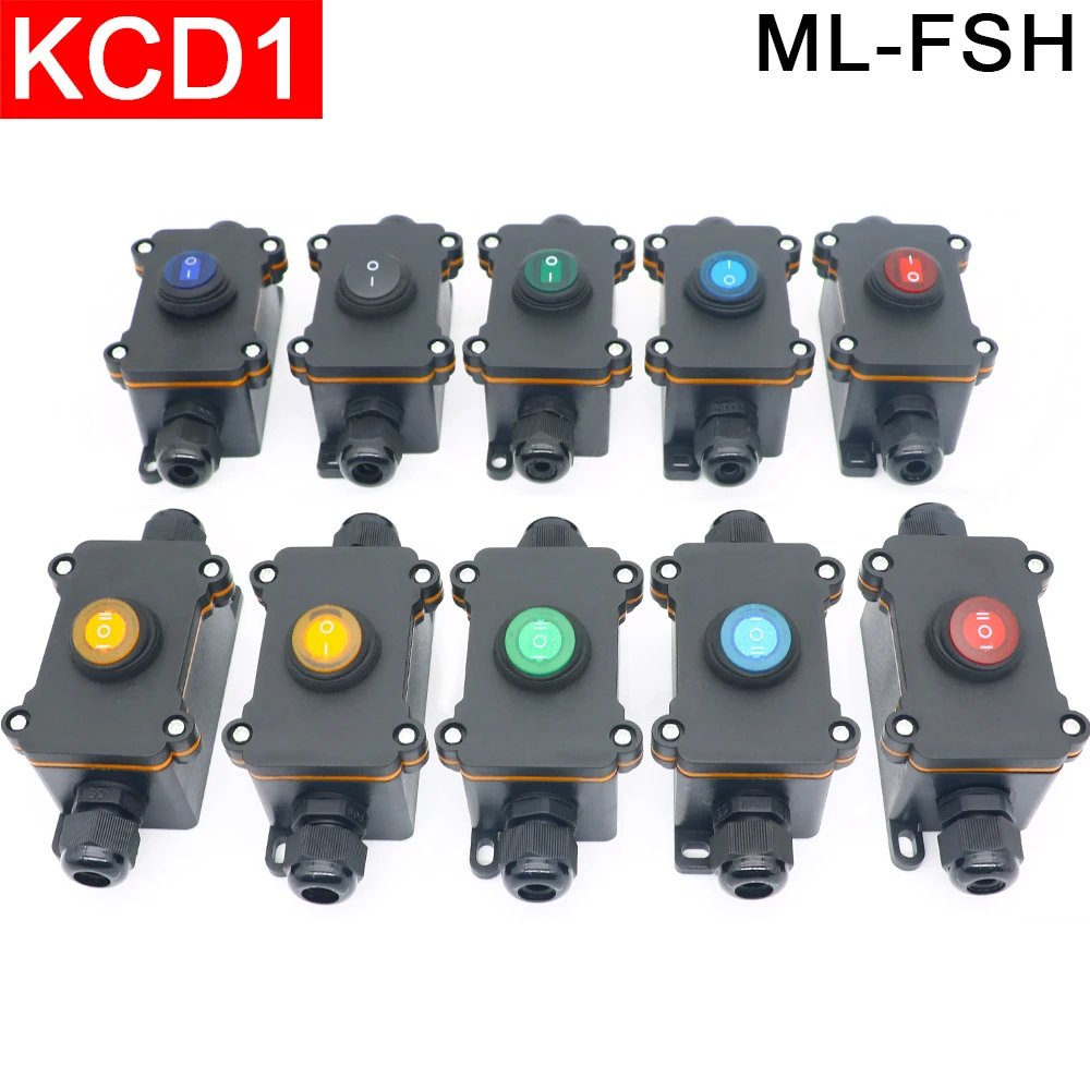 

Inline Power Cord 220V Marine Rocker Switch On Off Sealed Waterproof IP68 Junction Box 6A Current Connector Outdoor KCD1