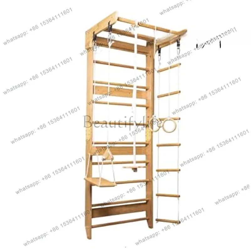 WoodVille Swedish Wall Climbing Frame - Multifunctional Kids Gym Set with Rock Wall & Rope Ladder