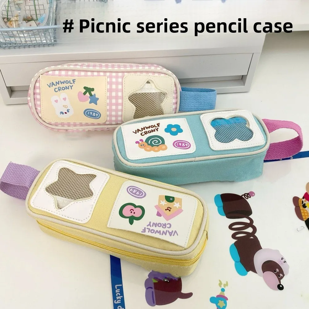 

Ins Fashion Rabbit Kawaii Pencil Bag Picnic Series Zipper Cartoon Stationery Bag Creative Cute Pen Pencil Case School