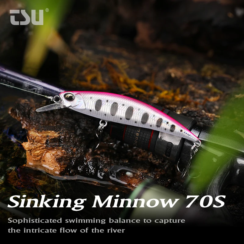 TSURINOYA River Fishing Trout Area Sinking Minnow 70S DW75 70mm 8.9g Fishing Lure Light Game Salmon Artificial Hard Baits