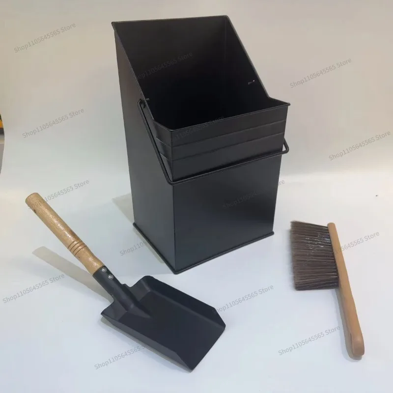 For indoor and outdoor fireplace tool set, large capacity thickened oblique square shovel ash bucket shovel brush