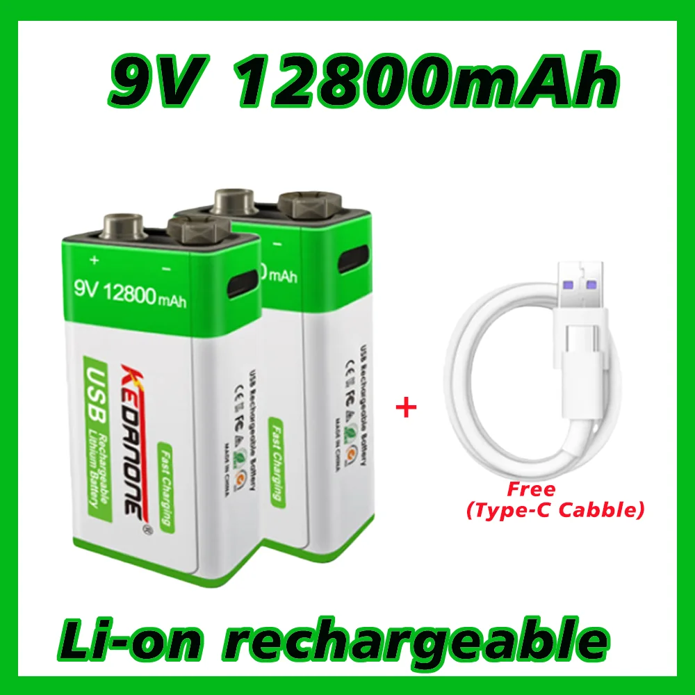 9V 12800mAh li-ion Rechargeable battery Micro USB Batteries 9V lithium for Multimeter Microphone Toy Remote Control KTV use