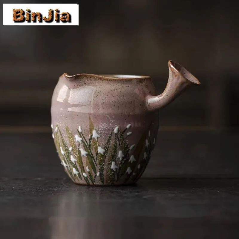 

150ml Rough Pottery Bell Orchid Side Handled Fair Cup Japanese Handmade Tea Pitcher Aesthetic Cha Hai Justice Supplies Ornaments