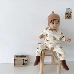 MILANCEL Baby Clothing Set Full Of Bear Boys Sports Suit Casual Girls Hoodie Set