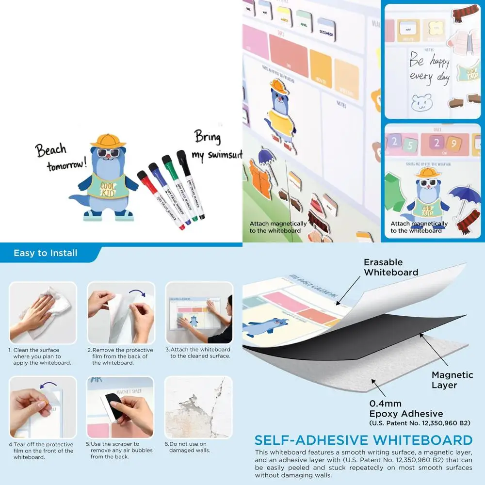 

17x26 Inch Magnetic Wall Whiteboard Calendar, Fun Decor & Educational Set for Kids and Classrooms