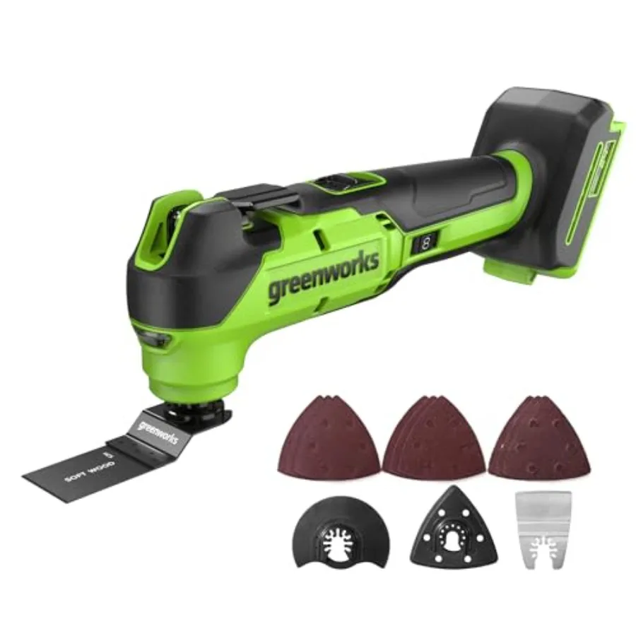

24V Lithium Ion Brushless Cordless 18000 OPM Oscillating Multi Tool with Woodcutting Blades and Sanding Pad with Sheets Include